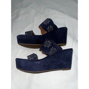 Jack Rogers Navy Suede Platform Wedge Sandals size 9.5 studded